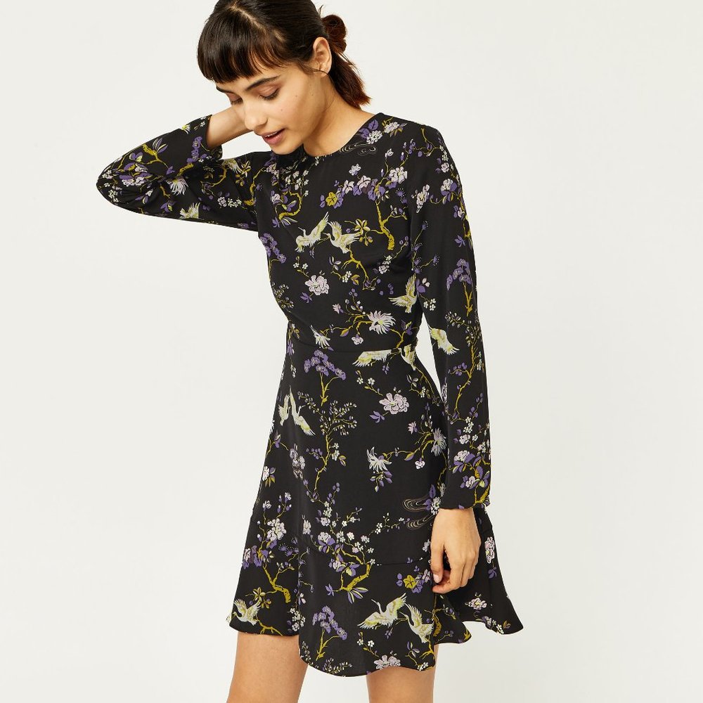 Warehouse Bird Print Dress